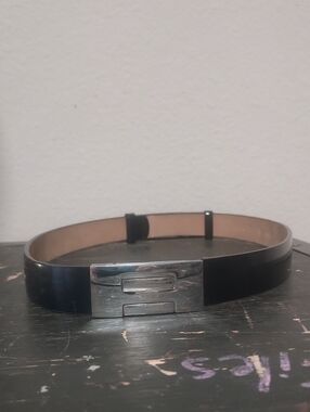 Anne Klein Black Leather Belt with Tan Interior
